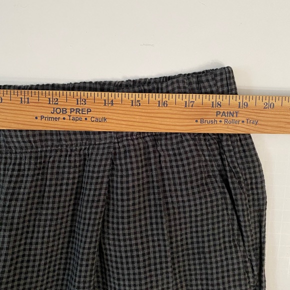 Eileen Fisher Puckered Organic Linen Tapered Ankle Pant in Black Check Size 1X - Picture 5 of 11